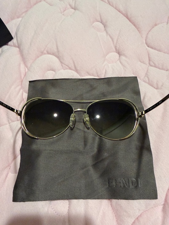 Fendi Gold Metal Aviator Sunglasses with Dark Green Lenses main image 8